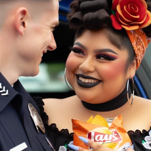An obese chola eating chips falling in love with a cop