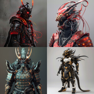Samurai futuristic high tech, dragon theme armor