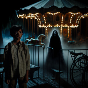 Night. An abandoned playground. There's a boy standing there. In...