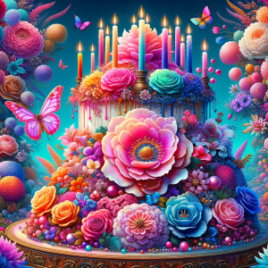 Craft a digital artwork that dramatically amplifies the colorful...