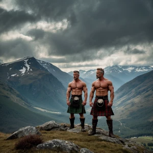 Title: "Strength of the Highlands"

Description: Picture two rob...