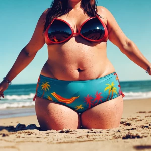 Hot bikini on obese woman at the beach