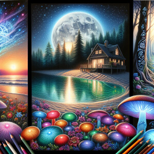 Picture yourself in a tranquil forest illuminated by giant, glow...