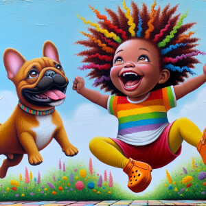 Whimsical Acrylic painting of an African American tan skin tone...