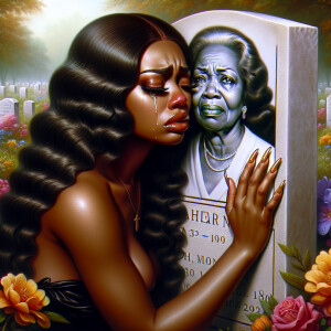 A beautiful light-skinned African-American woman with long wavy...