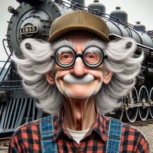 Funny and crazy caricature of a 95 year old American grandpa, ch...