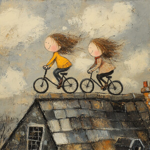 two girl cycling on the roof