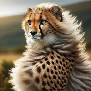 A pregnant cheetah that is fluffy