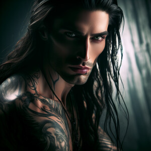 Create a detailed description of a character who is tall, muscul...