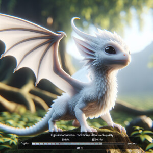 white color Cute little Dragon in a magical forest, with a wings...