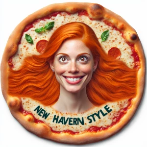Ginger haired woman is a well done New Haven thin crust style pi...