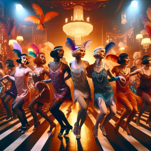 Flapper girls showcasing their dance moves with the Charleston i...