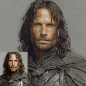 Create an image of Aragorn, as portrayed by Viggo Mortensen in "...