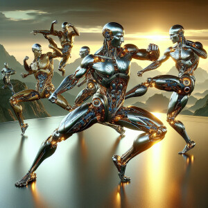 Cyborg's performing martial arts, HDR, masterpiece, ultra-detai...