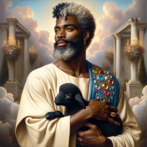 Oil painting of an African-American man resembling Jesus Christ,...