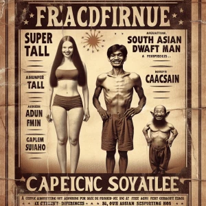 Create a vintage-style Freak Show poster featuring the Super tal...