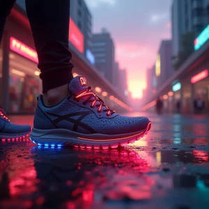 Design an image of a cyberpunk-inspired scene where a rock guita...