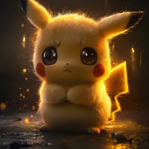 In a soft, dimly lit background, a vulnerable **Chibi Pikachu**...