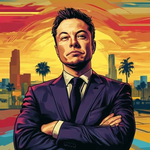 Elon Musk in GTA art style — — in the style of a Grand Theft Au...