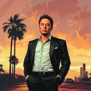 Elon Musk..vibing it out, in GTA San Andreas and carton style