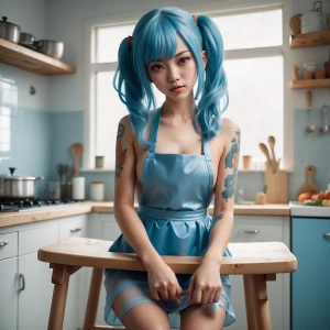 A stunning 30 year-old anime female naturist with blue hair and...