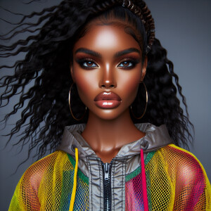 compose A stylized, glossy portrait of an African American woman...