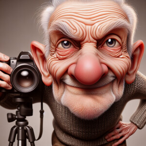 caricature of a 95 year old envious American grandpa posing for...
