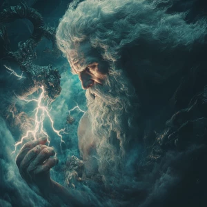 Detailed illustration of god Zeus, stand at the gods neptune , d...