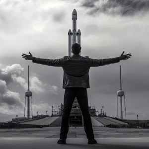 Generate Elon Musk with his arms outstretched as in the demonstr...