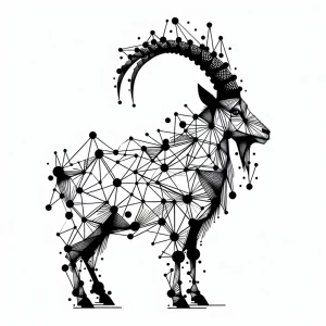 Black line art. A set of lines and circles. a wild goat is subtl...