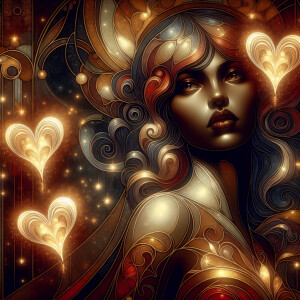 An Art Nouveau illustration of a beautiful Love Goddessbtown ski...