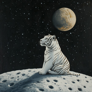 a white tiger on the moon