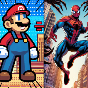 Mario spider-man mixed, comics style