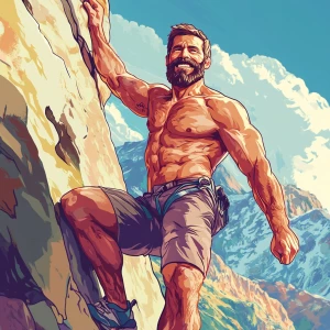 White muscular thin man with beard, big chin, smile and cheekbon...