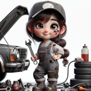 Prompt: airbrush whimsical girl with long brown air in a pig tai...