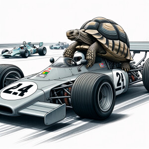 Tortuga manejando el carro de f1 de Mercedes