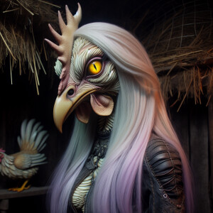 intricately detailed photo quality anthropomorphic Hen woman she...