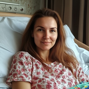 Женщина просыпается в кровати потягивается у нее улыбающееся рас...