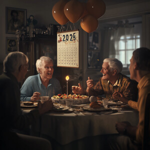 65 year old celebrating their birthday with friends, hanging in...