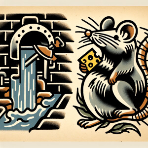 Sewer rat in an old school tattoo style