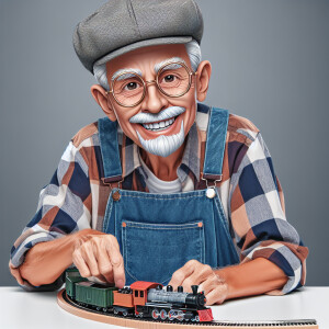 Funny and crazy caricature of a 95 year old American grandpa, ch...