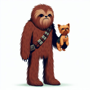 Chewbacca holding a yorki