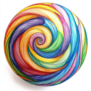Create a swirling vibrant colorful beach ball , centered on a wh...