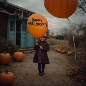 Joy from inside out holding a sign that says, Happy Halloween Bi...