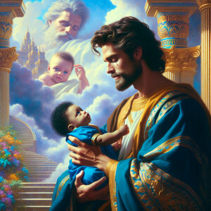 Classical oil painting style depicting an African-American Jesus...