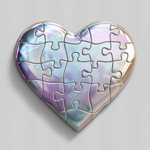 A single puzzle piece in the shape of a heart, with soft shadows...