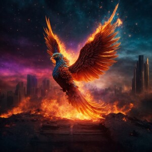 A phoenix rising from the ashes, photorealistic, hyperornate det...