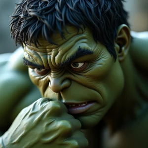 Imagen: A close-up photo of Hulks  face, rendered in a realistic...
