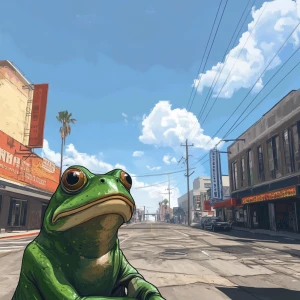 GTA street with PEPE meme in GTA style.
