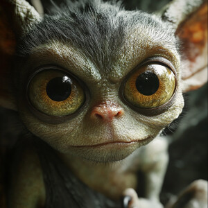 Create a photo of a mythical creatute with large round eyes in a...